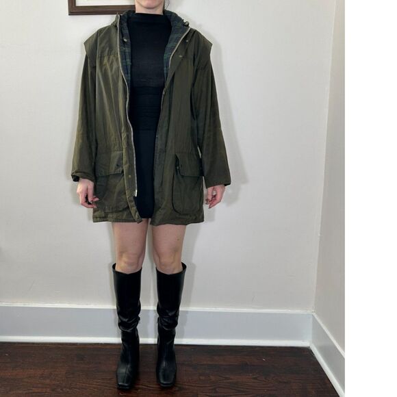 Barbour Green Waxed Durham Full Zip Jacket with Hood Size Medium - Picture 12 of 16